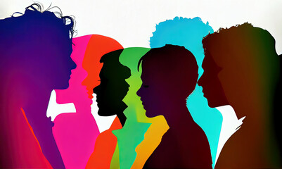 Diverse group of people as silhouettes in profile view (Generative AI)