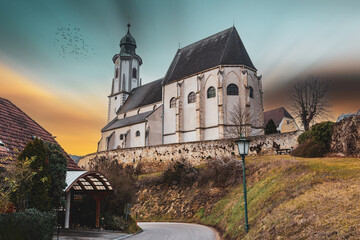 Wall Mural - Old church in village of Emmersdorf at the beginning of the Wachau Valley, Austria.