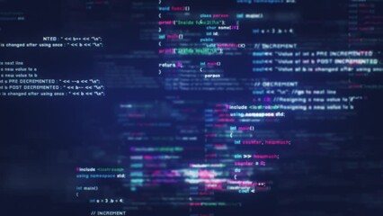 Programming code background loop. Perfect for software development presentations, tech-focused projects, or as a dynamic wallpaper, this animation showcases the intricacies of computer languages