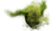 green particles flying, colored powder in the air, isolated on transparent background  