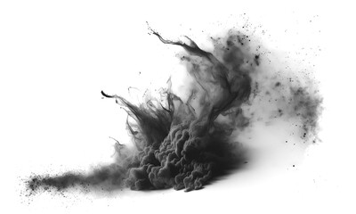 black smoke explosion on empty transparent background. isolated abstract brush. generative ai
