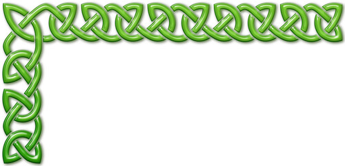 Simple Celtic knot L-shaped frame, green. L-shaped border made with Celtic knots to use in designs for St. Patrick's Day.