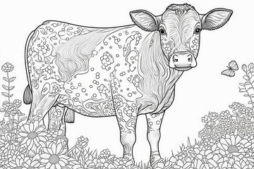 Relax and unleash your creativity with our peaceful cow coloring page