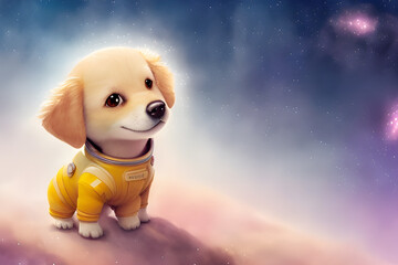 ai-generated, illustration of a fictional 3d astronaut dog in space