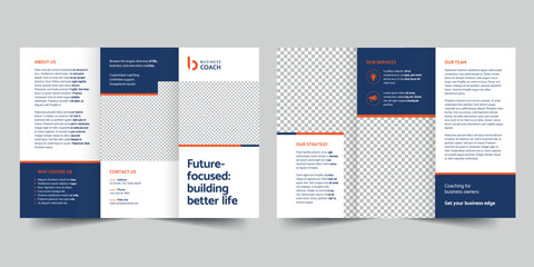 Wall Mural - Business Coach trifold brochure template. A clean, modern, and high-quality design tri fold brochure vector design. Editable and customize template brochure