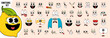 Mega set Cartoon funny faces. Retro cartoon comic faces with different emotional expressions. Caricature emotions. Expressive eyes and mouth, smiling, crying and surprised character face expressions.