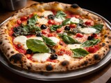 Fototapeta  - A close-up of a freshly-baked Neapolitan pizza