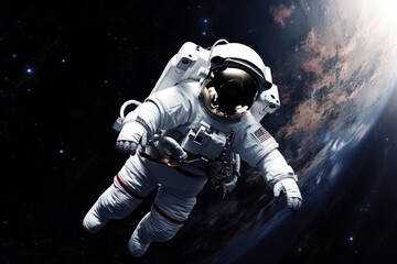 Wall Mural - astronaut or cosmonaut floating in space with incredibile nebula or starry galaxy. space man astrono