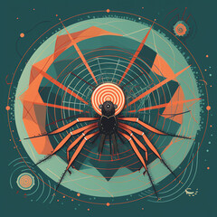 A spider weaves its intricate web with delicate threads, creating a beautiful pattern of concentric circles and radial lines. Generative AI...