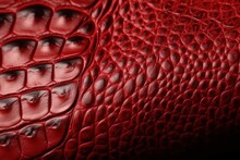  A Close Up Of A Red Alligator Skin Texture With Drops Of Water On The Surface Of The Skin Of A Crocodile Skin, With A Black Background.  Generative Ai