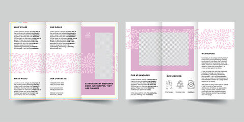 Wall Mural - Wedding Planners trifold brochure template. A clean, modern, and high-quality design tri fold brochure vector design. Editable and customize template brochure