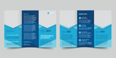 Wall Mural - Vacation Rental  trifold brochure template. A clean, modern, and high-quality design tri fold brochure vector design. Editable and customize template brochure