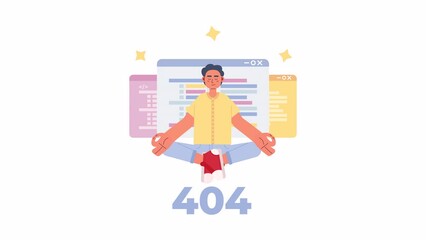 Animated software engineer 404 error. Failure in coding. Empty state 4K video footage with alpha channel transparency. Flash message. Color failed loading animation for UI, UX web design