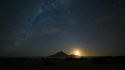 Wall Mural - Mesmerizing night landscape of the Pan de Azucar national park under the cloudy sky in Chile