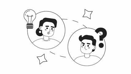 Wall Mural - animated mono virtual teamwork. staying connected. working in team. 2d black and white flat characte