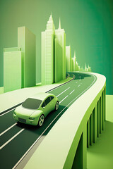 Wall Mural - Green sustainable highway with car. Generative AI