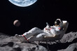 astronaut with phone on a lounger relax on moon Generative AI