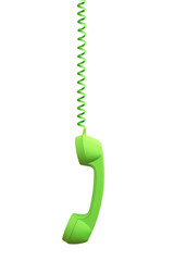 green retro phone receiver hanging, isolated on transparent background, png file