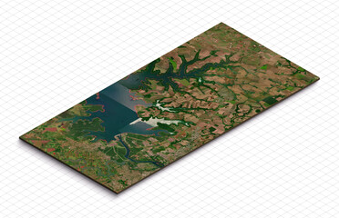3d model of presta de itaipu dam in paraguay. isometric map virtual terrain 3d for infographic. geog