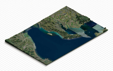 3d model of chubu, japan. isometric map virtual terrain 3d for infographic. geography and topography