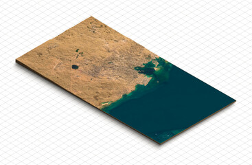 3d model of doha, qatar. isometric map virtual terrain 3d for infographic. geography and topography 