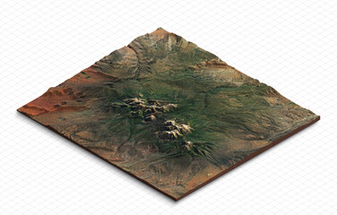 3d model of the mountains in utah, usa. mountain waas, mountain peale, south mountain. isometric map
