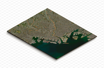 3d model of haneda, ota city, japan. isometric map virtual terrain 3d for infographic. geography and