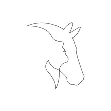 The Girl And The Horse Are Drawn In One Line. The Concept Of Love And Protection Of Animals. Design For Logo, Tattoo, Equestrian Clubs And Farms, Decor, Decoration, Print, Banner. Isolated Vector