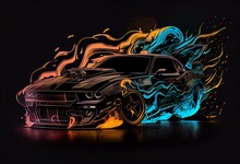 Drag Race Illustration Isolated In Black Background For Poster, T-shirt, Graphic Design, Business Element And Car. Generative AI