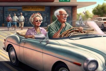 Wall Mural - Happy senior couple going for drive, created with generative ai