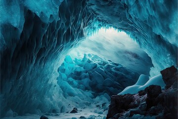 Wall Mural - Incredibly beautiful ice cave, created with generative ai