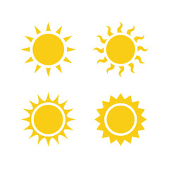 Wall Mural - Set of different sun icons. Vector of a variety shapes of sun icons on a white background