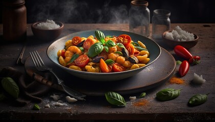 Wall Mural - pasta gnocchi with mussels tomato sauce