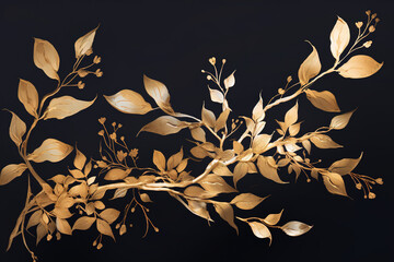 Wall Mural - Gold leaf branch illustration