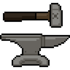 Wall Mural - pixel art hammer anvil blacksmith