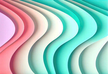 Wall Mural - abstract background with pastel rainbow colored curved lines, ai generation