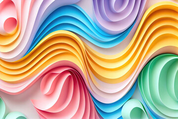 Wall Mural - abstract background with pastel rainbow colored curved lines, ai generation