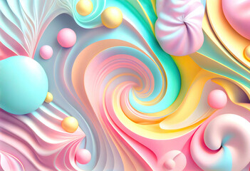 Wall Mural - abstract candy background with pastel colorful geometric shapes, in 3d style, ai generation