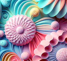 Wall Mural - Abstract floral background with flowers in 3d style, ai generation.