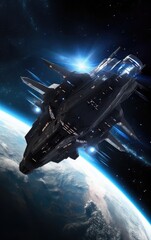Wall Mural - spaceship in deep space, made with generated ai