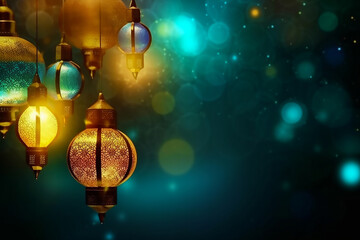 Wall Mural - Ramadan background with bokeh effect copy text area generated ai