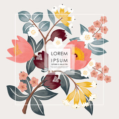 Wall Mural - Vector illustration of a floral frame decorated with April flowers.  	