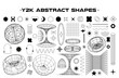Abstract y2k geometric shapes and wireframe model isolated on white background. Set of Black and white retro line aesthetic design elements. Vector illustration on transparent background.