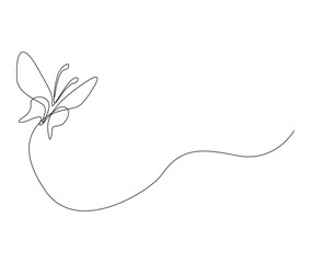 Wall Mural - Continuous one line drawing of butterfly. Simple flying butterfly line art vector illustration. Editable stroke.
