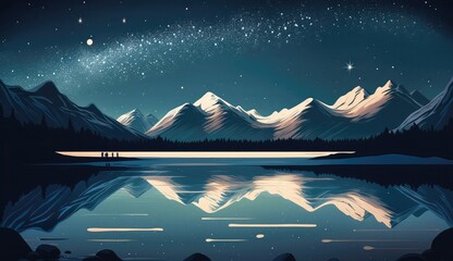 Wall Mural - nordic landscape night ai generated