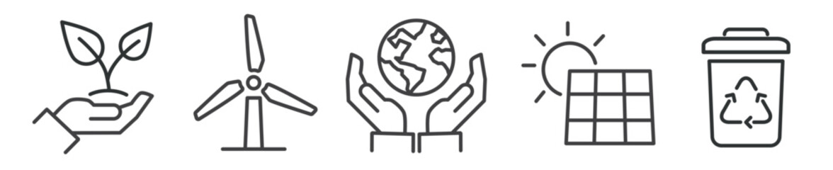 Wall Mural - conservation and sustainability vector thin line icon collection on white background