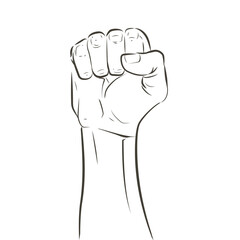 Wall Mural - Hand raised air fighting for human rights. Fist up power Concept of protest, rebel, political demands, revolution, unity, cooperation, don't give up. Vector line logo icon