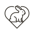 Vector thin line icon outline linear stroke illustration of a cute little rabbit with a heart