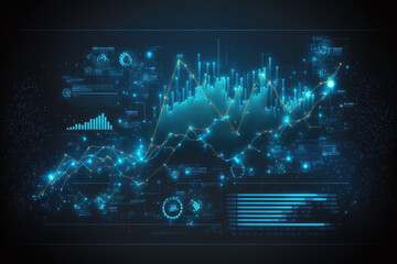 Blue digital business graph or financial chart representing current stock market condition for statistic analysis. Generative AI