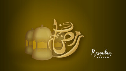 Sticker - Arabic Calligraphy vector, Ramadan Kareem banner card gold colors. Golden lantern traditional islamic design. Translate- Holy Ramadan.